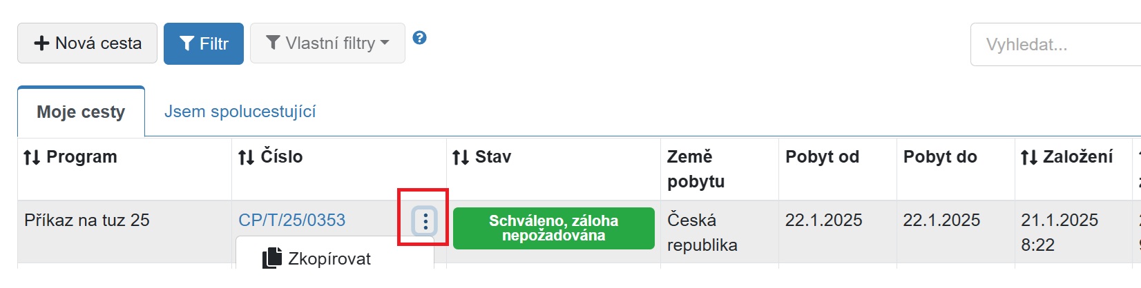 Kopírování z seznamu Kopírování z seznamu